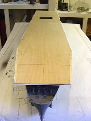 Overhead view, bow on looking aft.
