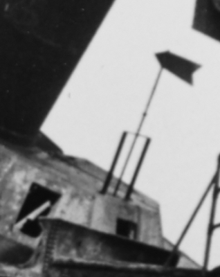 This is an off angle view of the antenna on the little copula showing the whole structure.