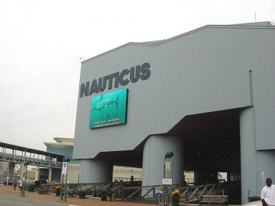 This is looking to the left of the building. Nauticus is the first floor which is a gift shop, restaurant, and some marine life exhibits. The third floor is also Nauticus and has other exhibits such as a deep sea sub, and a virtual Aegis Gunnery practice, among other items of interest. Something for everyone, if you will.