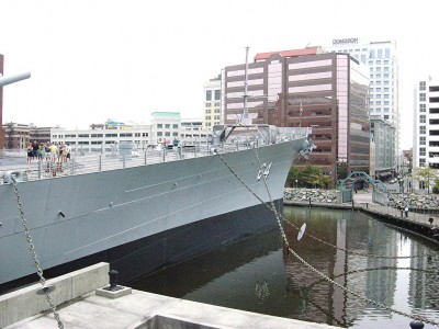 Look at the people on deck. This gives you some idea of the size of this ship. She rides pretty high in the water as she is empty as far as fuel ,ammo, crew, etc.