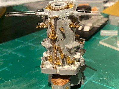 The aft side of the tower, showing the ladders and platforms added.