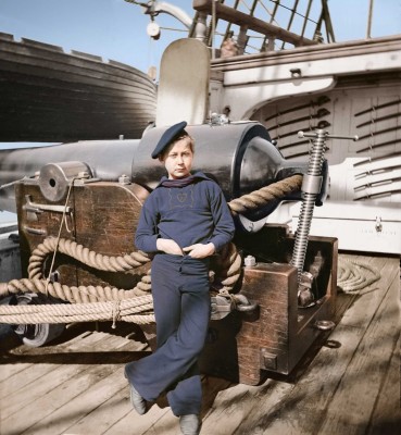 A colorized version of the "Powder Monkey" photo.