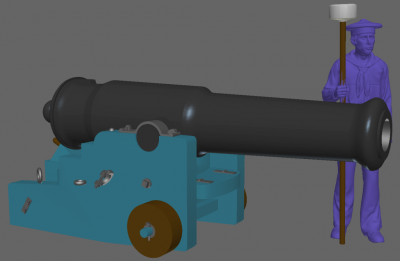 3D model of French 22cm shell-gun