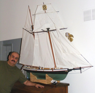 The model with an ape near-by for scale