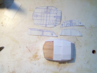 there are a lot of cuts and angles on these turrets,they are made from balsa sheeted with .010 styrene
