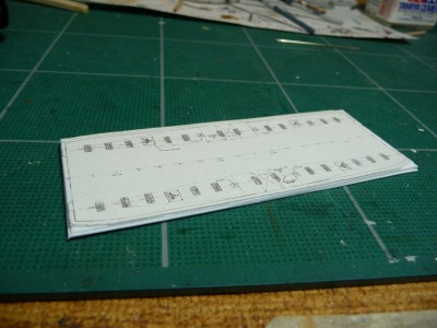 Here we see the main hull before shaping. 4 layers of 0.5mm styrene card, which just so conveniently scale out to the dimensions of 700mm in real life!