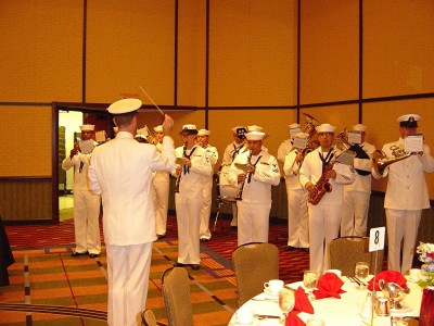 The Navy Band performing at a banquet I attended for the Indiana veterans and Indianapolis survivors. A very polished unit, these men are. Never missed a note.