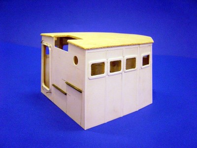 Another view here from stb. side. Note the curvature of the roof. W/T door opening added as well as a porthole on the back wall.