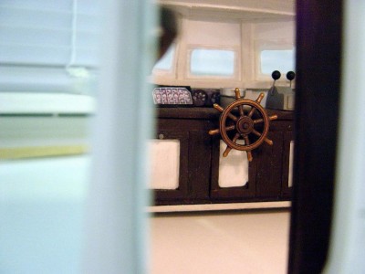 Inside bridge now mounted. This view is looking through w/t door on P/H. I have added lights to the inside to see things better when replica is displayed.