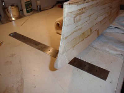 bow sanded down,you can see the styrene piece that was added .this makes it hard to sand away to much