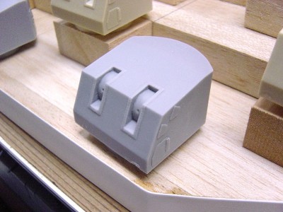 Heres a close up of the 5" turrent. There are 10 of these on board. The turrent comes with the barrels and lots of little details. I'll add a few more! Turrent is resin cast.