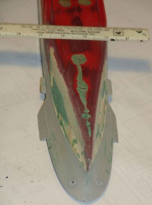 USS Hornet, keel view at bow, partly narrowed