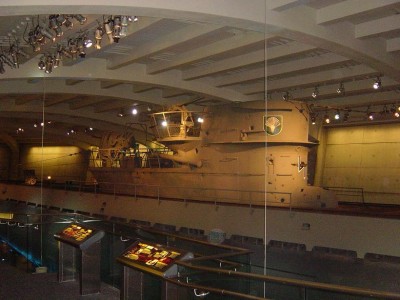 View admidships, stb side. Note the shell holes in the conning tower. They were left there deliberatly.