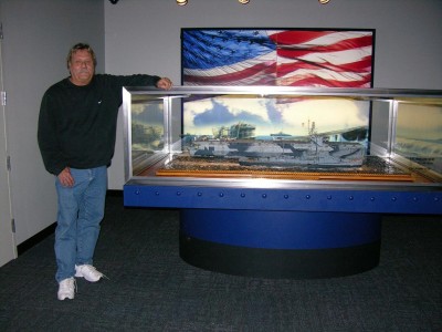 Yours truly with the display. I look a bit ragged here. Lots of stress waiting for the models to get here in one piece. They did, and I breathed a sigh of relief.