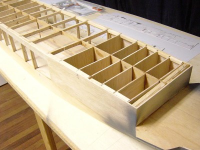 Here's a shot of the internal bracing for the model. Lot's of stiffeners have been added for strength, many of which you can't see. Since this is a Museum model, longevity is important. I got it pretty strong now.
