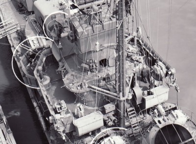 Early style skylookout station is visible on the aft port radiuysed corner of the LaValette's pilot house roof.