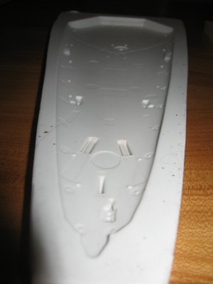 The silicon mould for the fore deck (close up). The pale colour of the silicon does not show up the detail well.