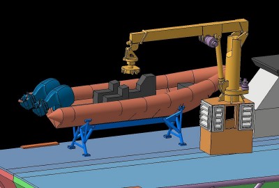 Hero's can carry two 8m Zodiac H753s, powered by twin 200hp Evinrudes. The crane has a special head to engage a grab structure in the boats (not shown yet)
