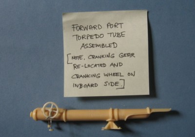 The assembled torpedo tube. It has been moulded with a "fish" in the loaded position.