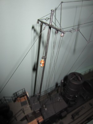 Here is the forward mast. The WT aerial wire can be seen running aft to the other mast.