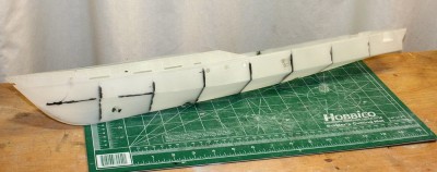 Hull... with black CA gooped on to hold the internal bulkheads.