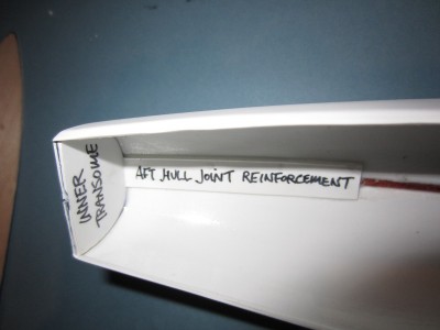 Hull seam reinforcing strip.