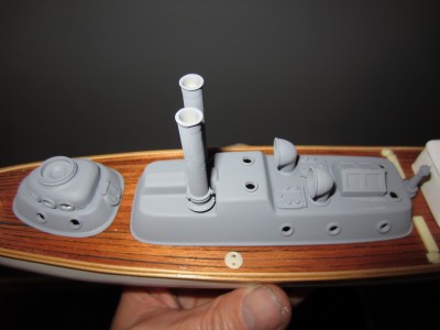 The main deck structures are tried in place.