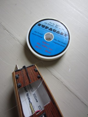 The rudder control lines are 0.26 mm fishing mono filament.