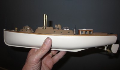 The aft cabin and cockpit have been glued in place
