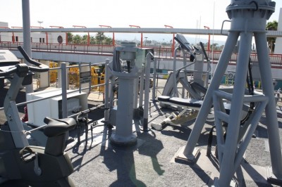some of the details of the equipment on top of the pilot house...yes that is gym type exercise equipment up there. it was the only space they had available.