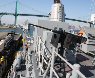 One of the light weight machine guns that these ships mount for some self defense.