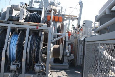 Some of the cable reels for the sweep gear.