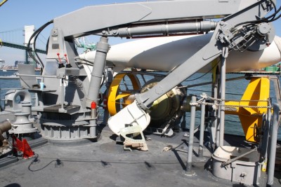 One of the articulated cranes back aft.