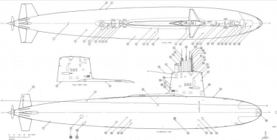 Actual plan drawing illustrates the correct rudder placement relative to the stern planes. Most easily seen in upper drawing.