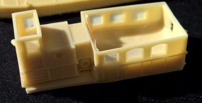 Deckhouse. Nice and sharp, a film of resin covers the windows so they could be removed from the mold. Scraping them open and adding the clear glazing should be easy. Lots of room for interior detailing should you desire.